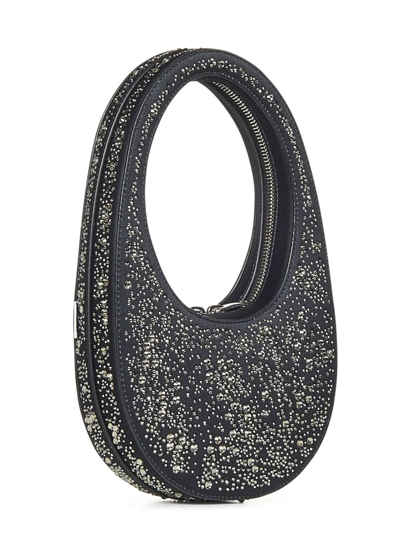 Coperni Crystal-Embellished Black Handbag With Faux Suede Finish