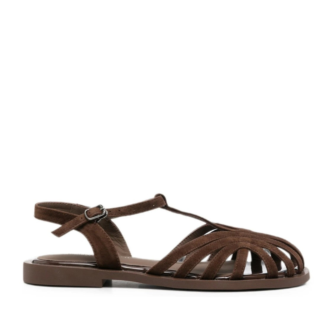 Adrianna Feretti Brown Curved Straps Ankle Buckle Suede Sandals