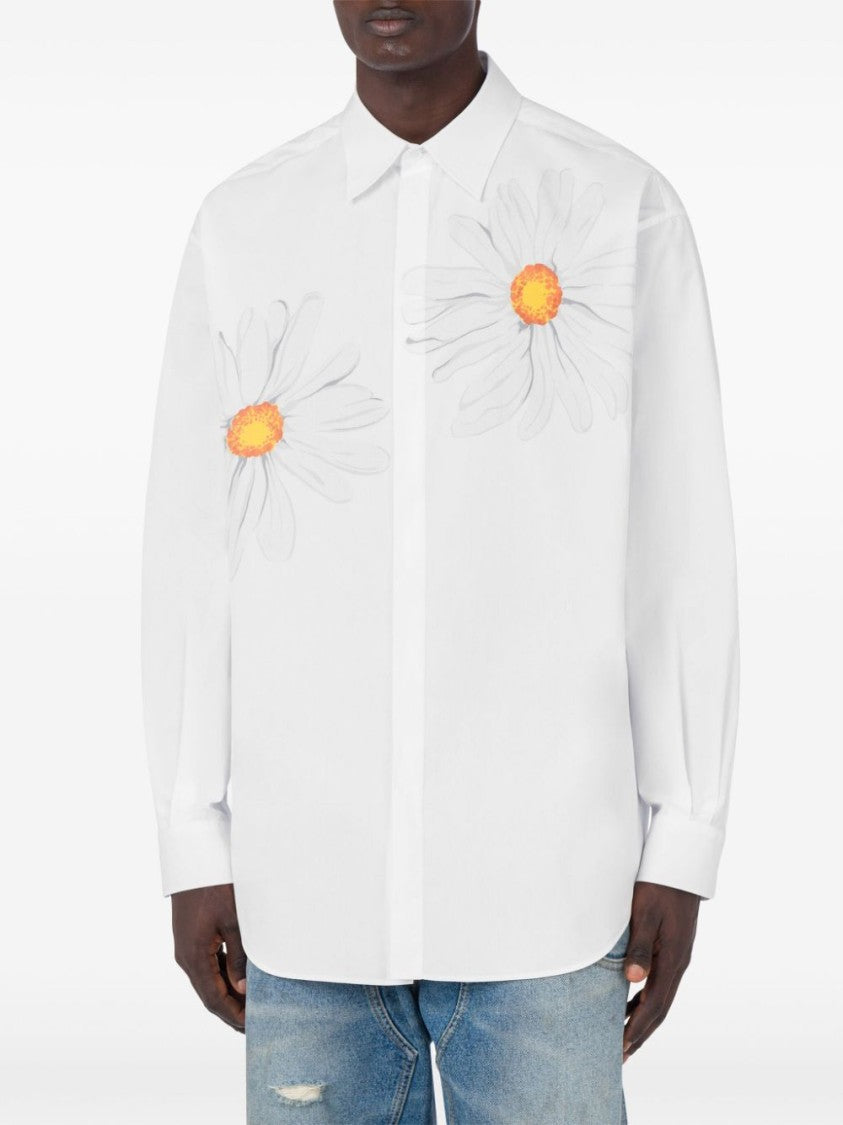 Moschino White Floral Print Poplin Long Shirt
