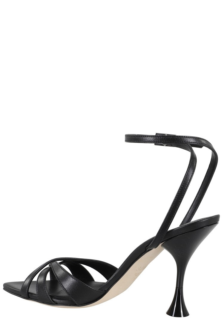 3Juin Pointed Toe Black Sandals With Crisscross Straps