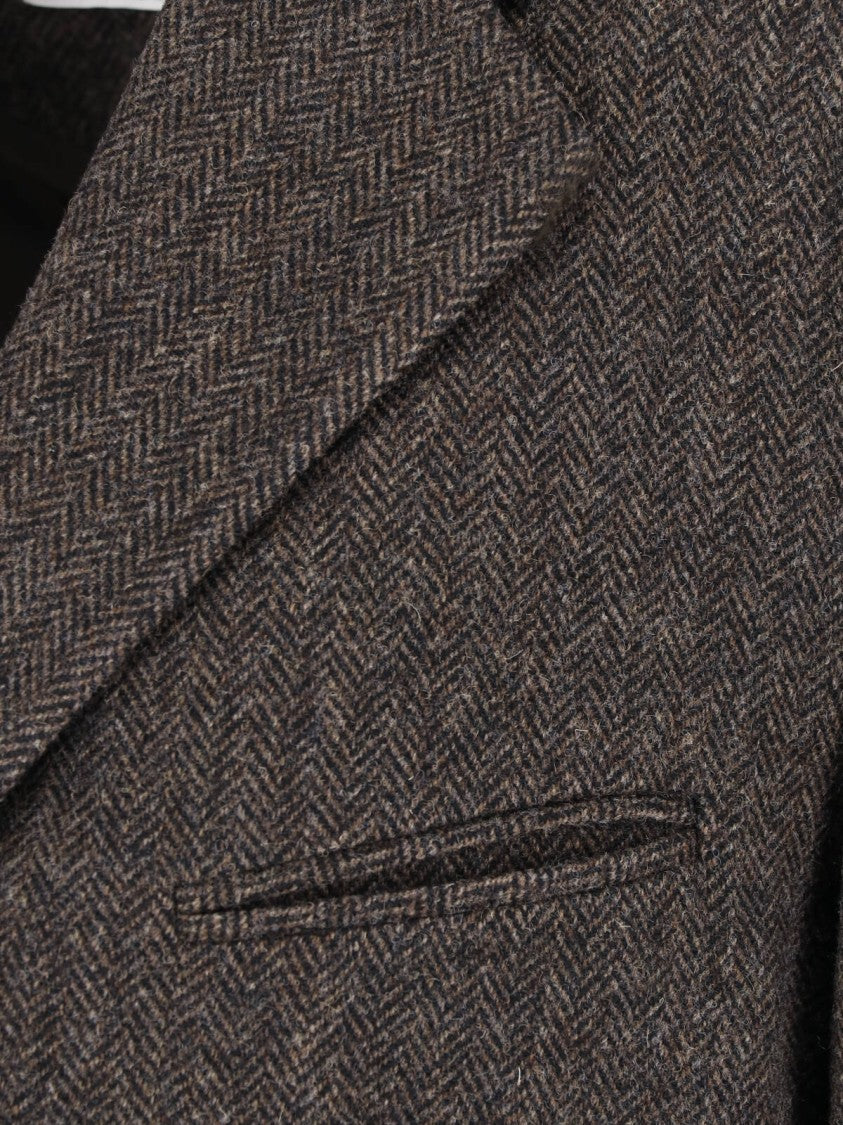 Low Classic Brown Single-Breasted Notch-Lapel Wool Blazer