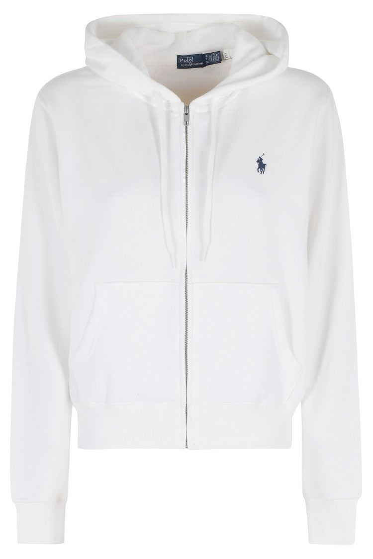 Polo Ralph Lauren White Full Zip Hooded Cotton-Blend Sweatshirt