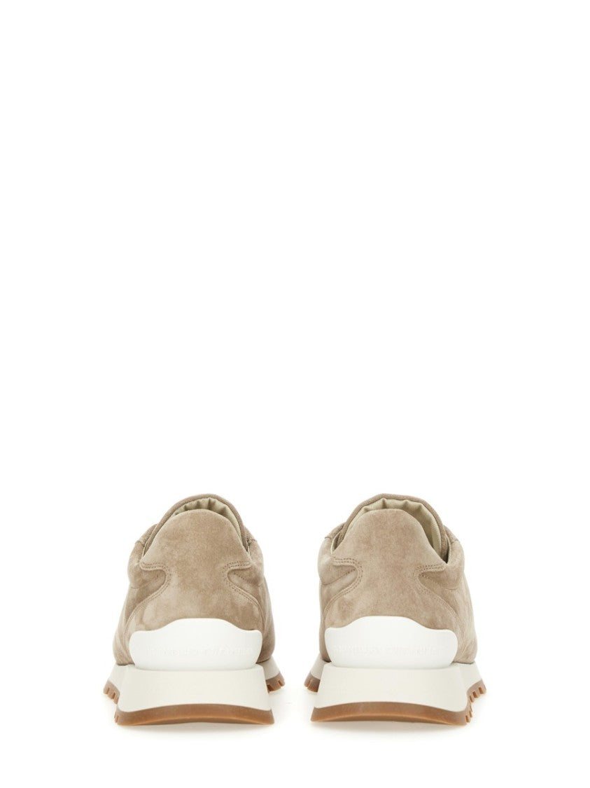 Brunello Cucinelli Suede Sneakers With Metallic Tab And Gum Sole