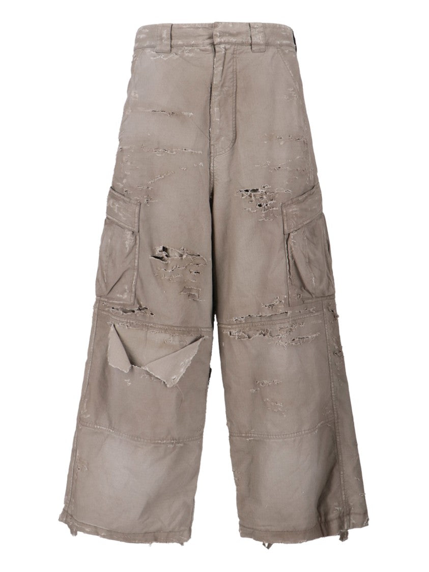 Balenciaga Distressed Wide-Leg Cotton Cargo Trousers