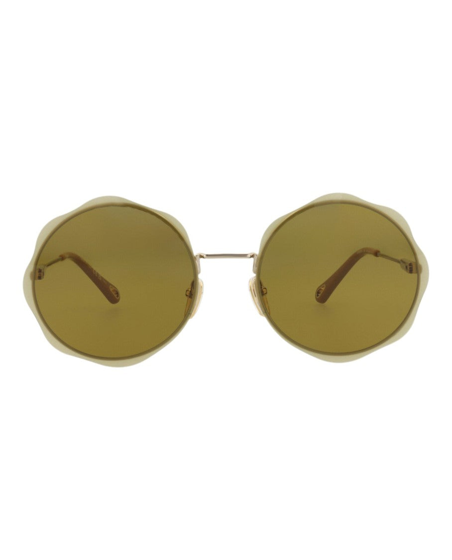 Chloé Round-Frame Metal Sunglasses With Wavy Design