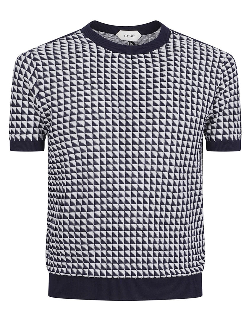 Versace Short-Sleeved Geometric Knitwear With Ribbed Edges