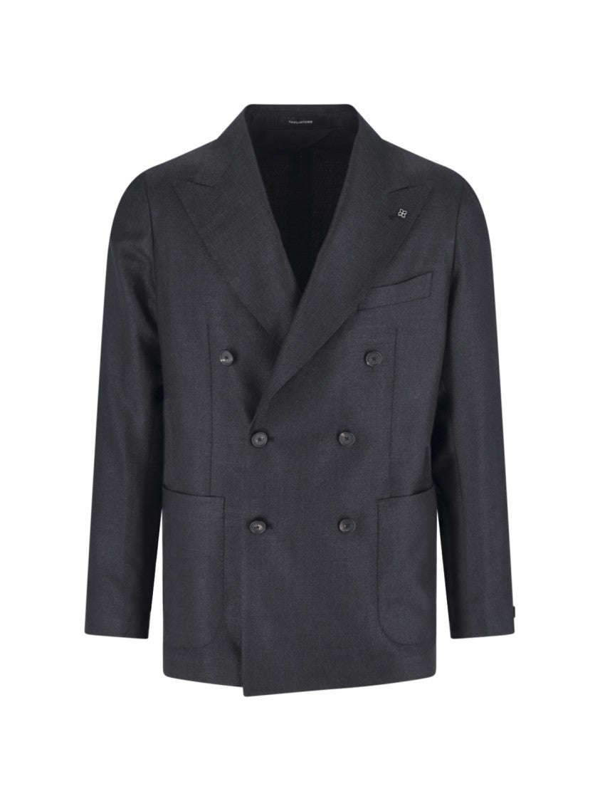 Tagliatore Blue Structured Double-Breasted Notch Lapel Jacket