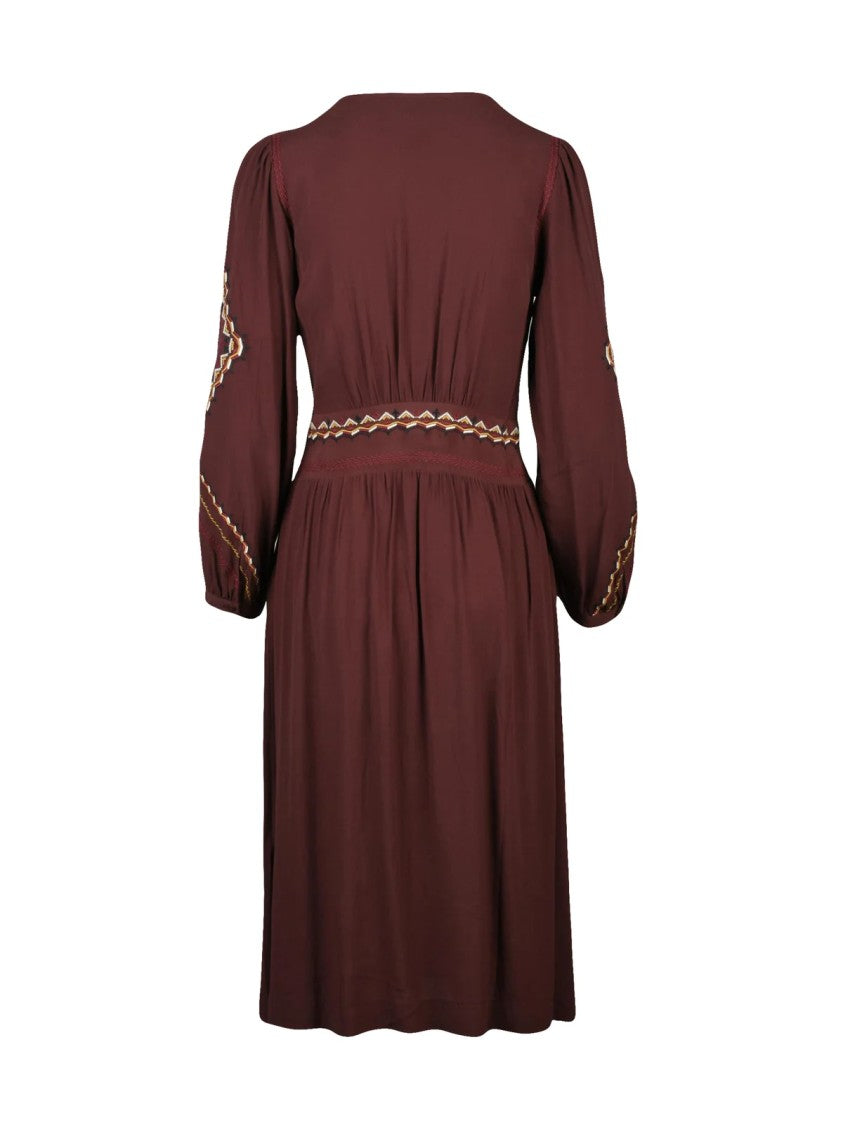 Ba&Sh Empire-Cut Midi Dress With Geometric Embroidery