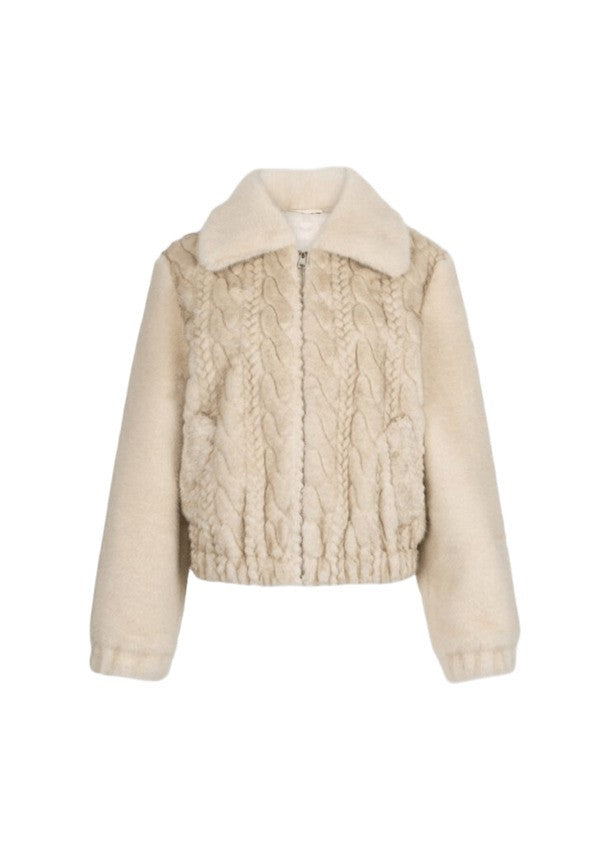 Liu Jo Plush Teddy Fabric Bomber Jacket With Braided Detailing