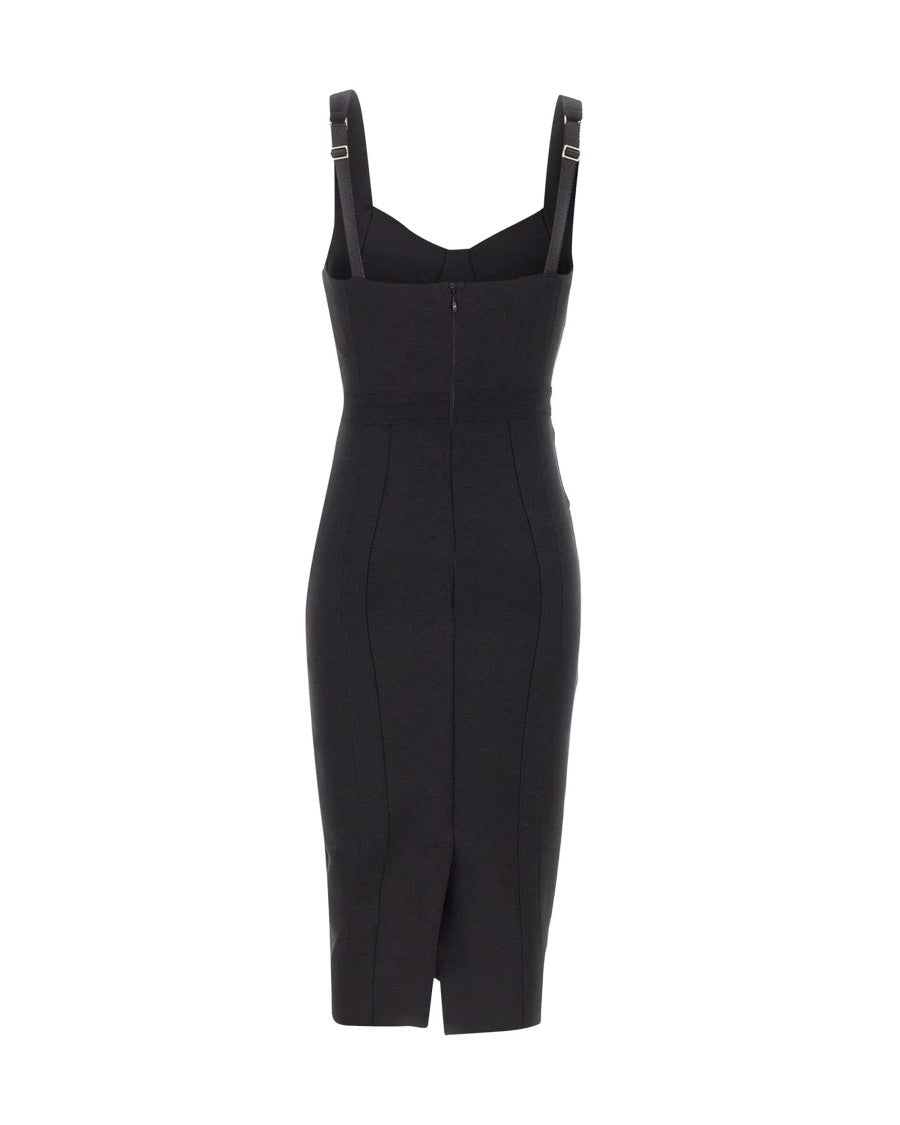 Elisabetta Franchi Scuba Midi Dress With Sweetheart Neckline And Corset-Inspired Details
