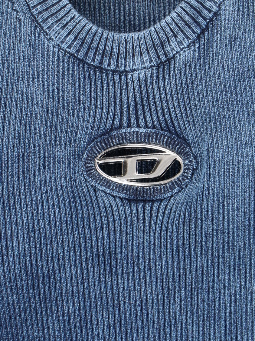 Diesel Ribbed Short-Sleeve T-Shirt With Metallic Logo Detail