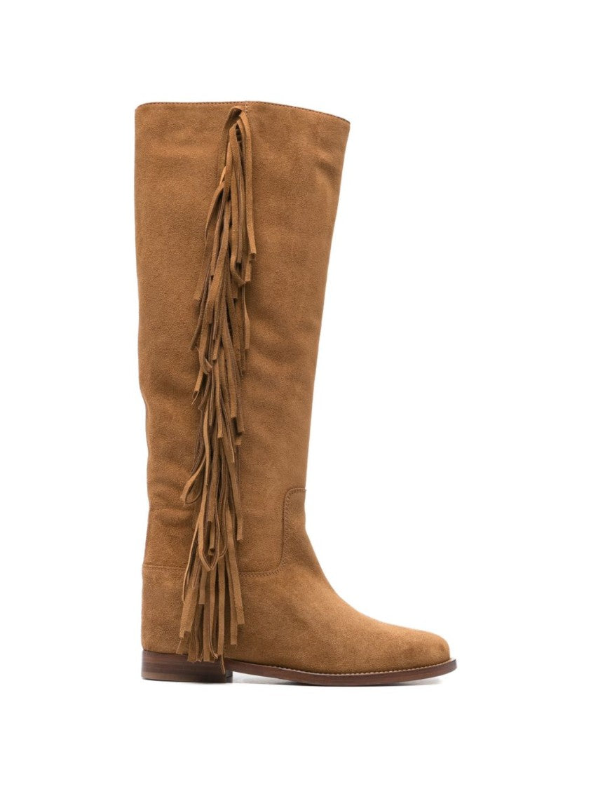 Via Roma 15 Tall Velour Fringe Pointed Boots