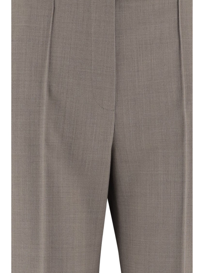Ql2 Wide-Leg Beige Trousers With Pressed Pleats And Classic Waistband