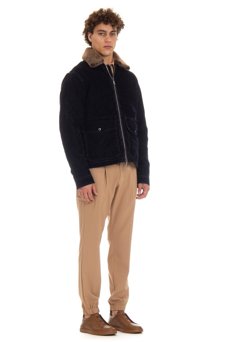Moorer Flocked Denim Bomber Padded