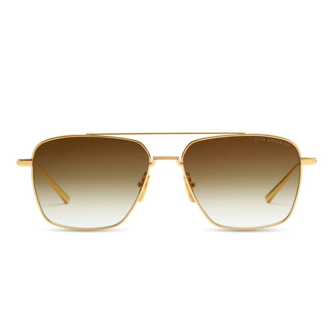 Dita Artoa.57 Rectangular Gradient Brown Tint Sunglasses With Gold-Tone Metal Frame