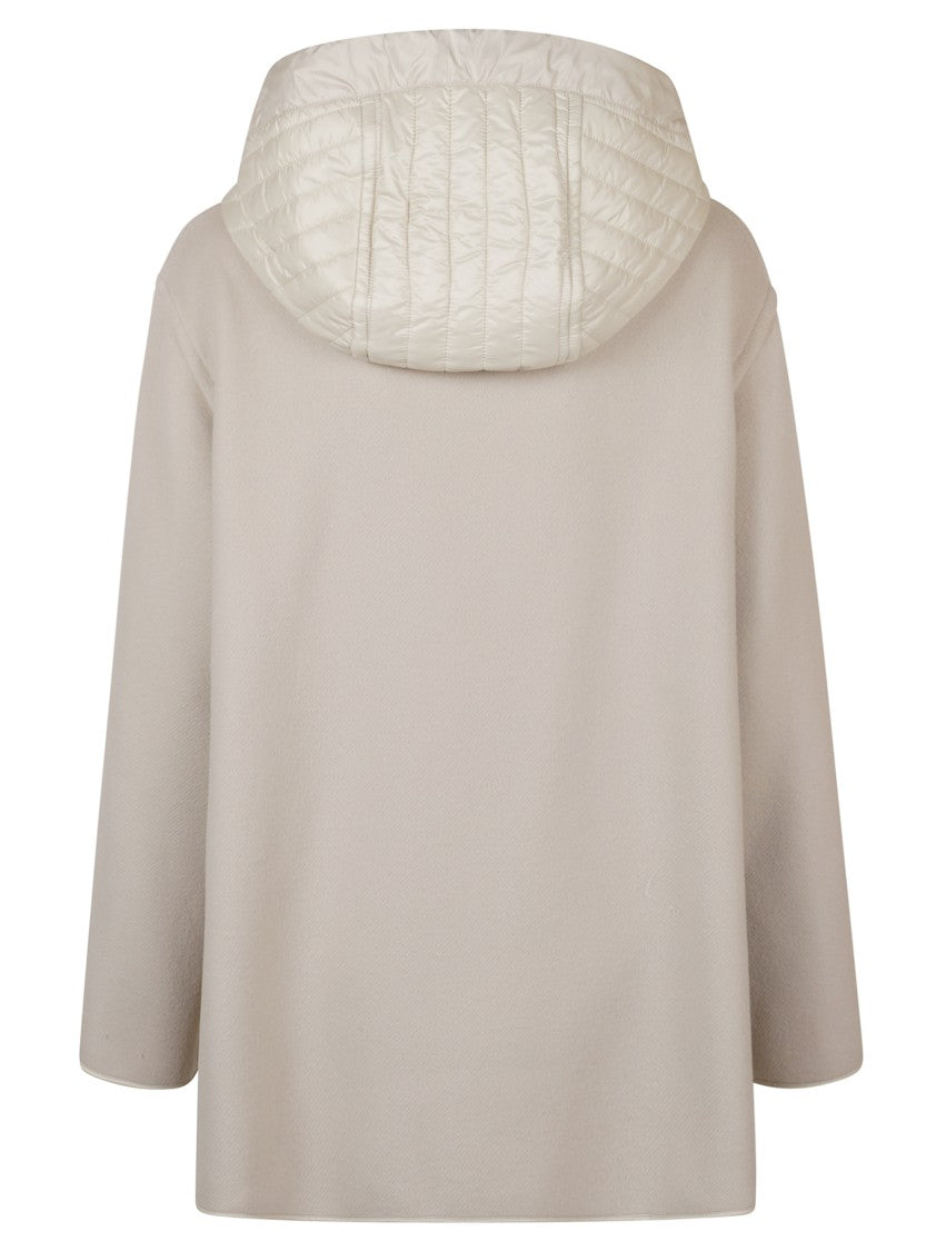 Fay Relaxed Fit Beige Coat With Quilted Hood