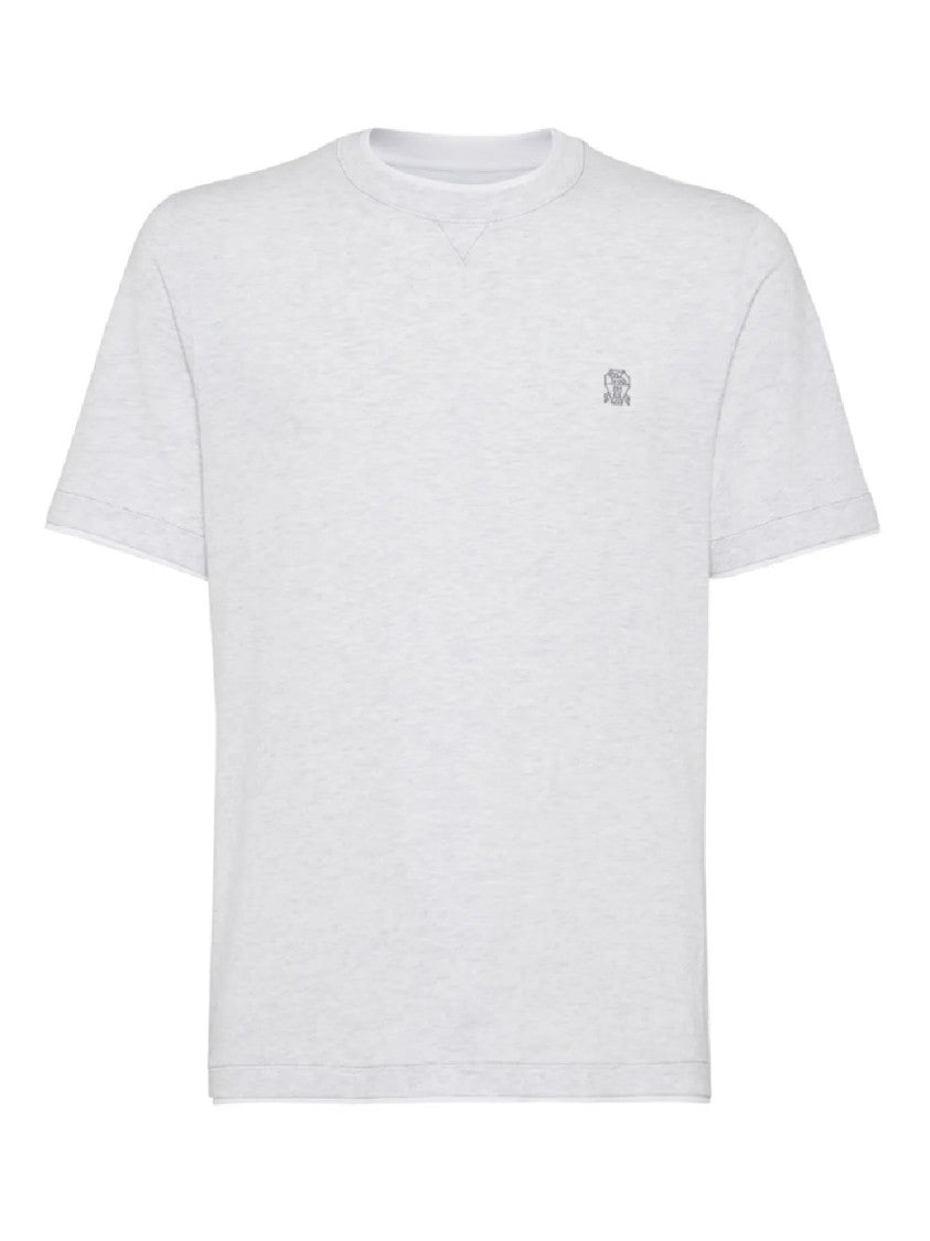 Brunello Cucinelli Short-Sleeve Crew Neck T-Shirt In Light Heathered Cotton