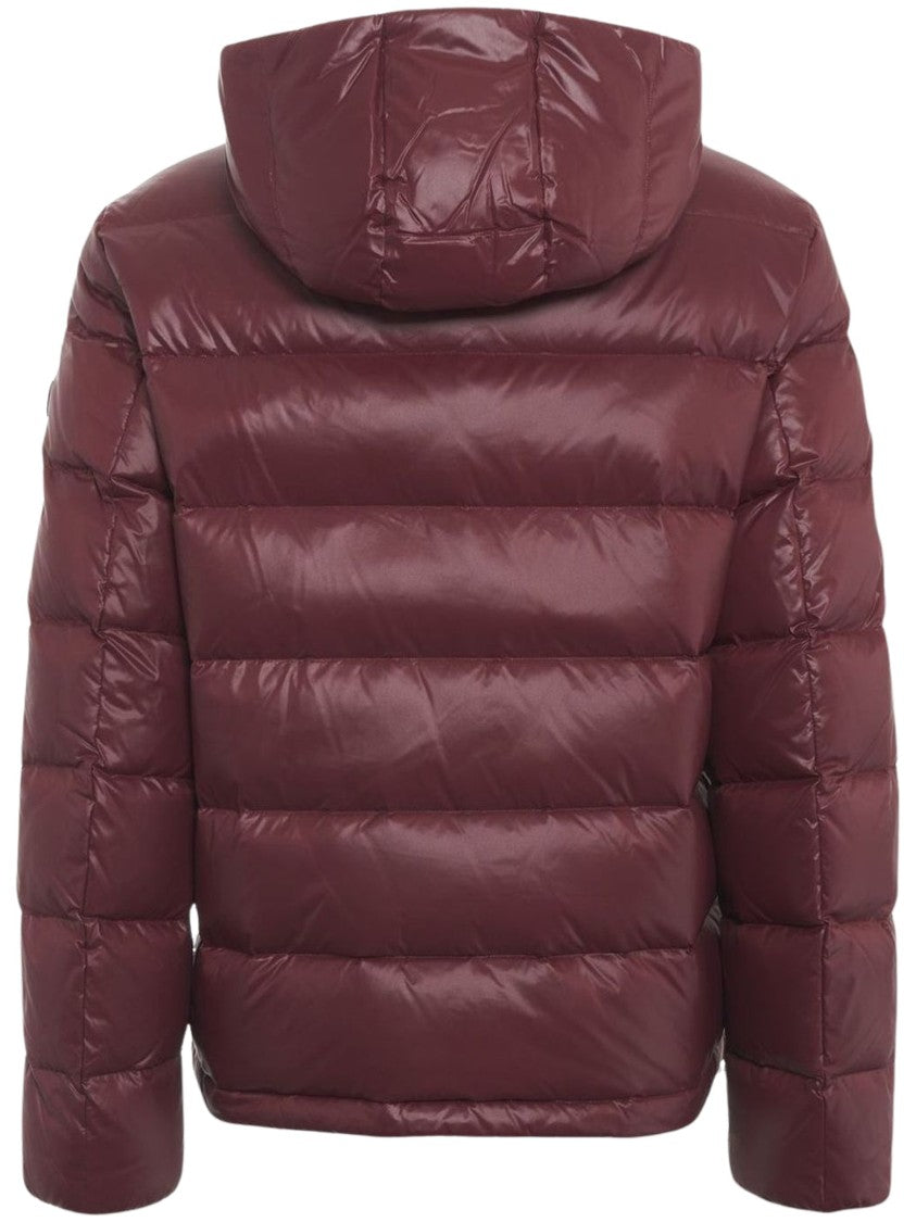 Peuterey Burgundy Quilted Hooded Logo Patch Down Jacket