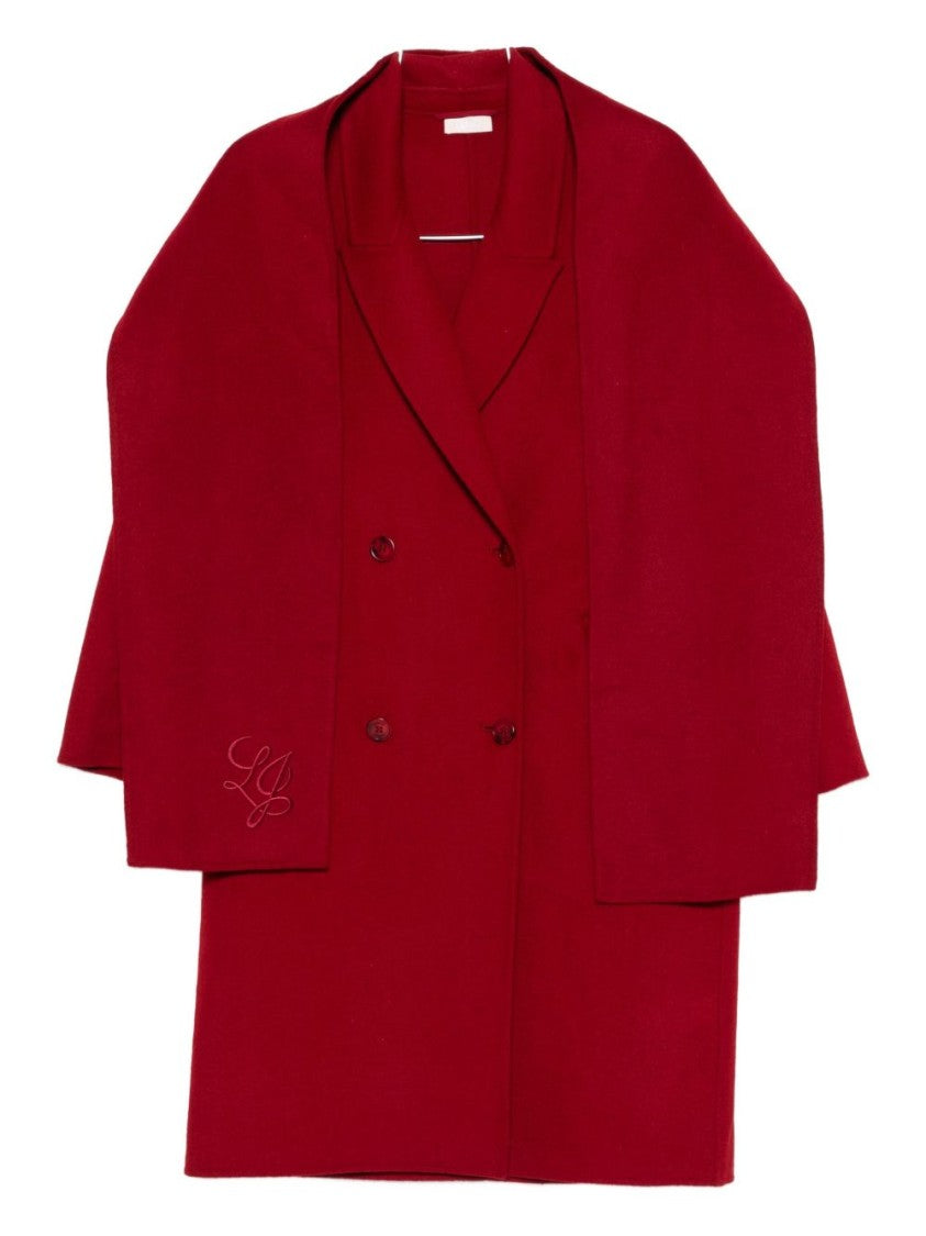 Liu Jo Double-Breasted Red Wool-Blend Coat