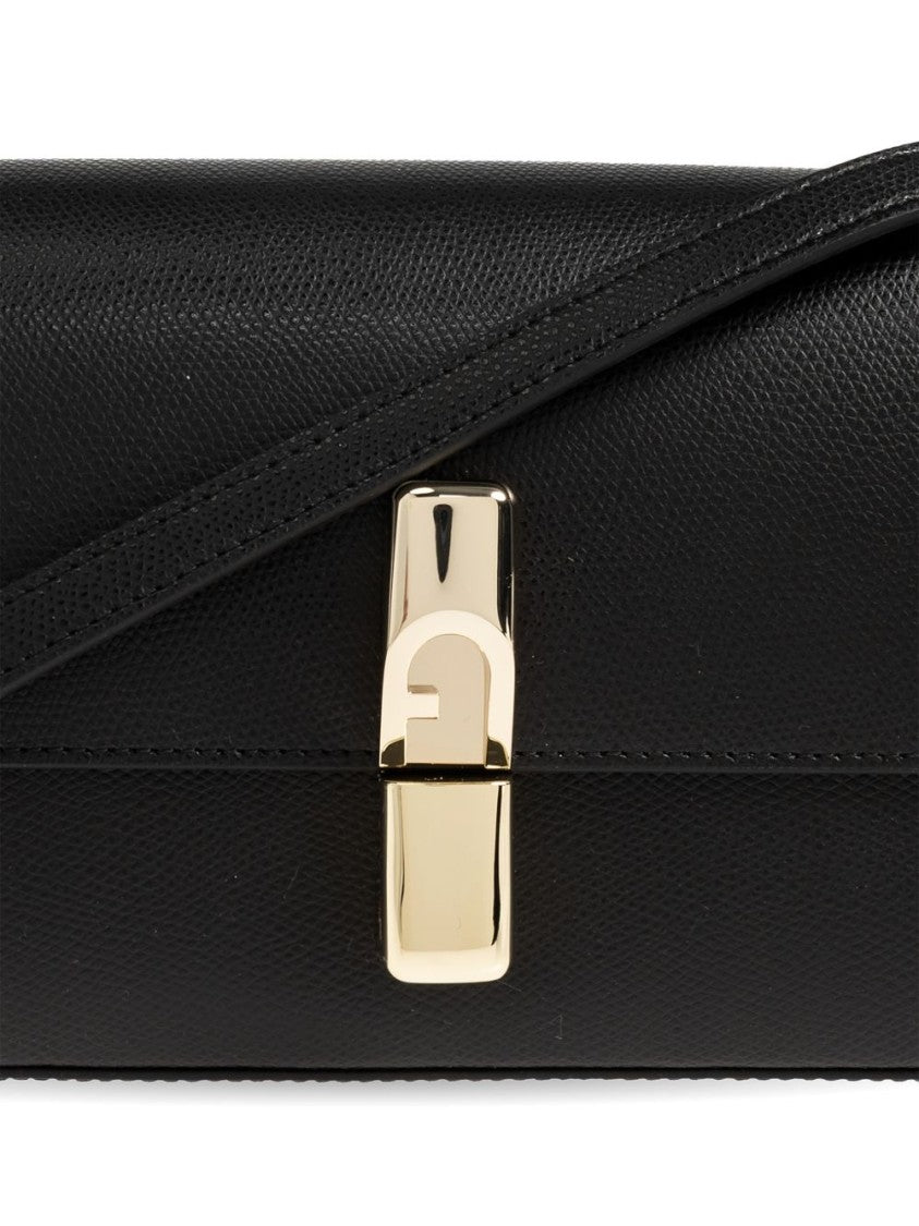 Furla Black Rectangular Leather Gold-Tone Clasp Handbag