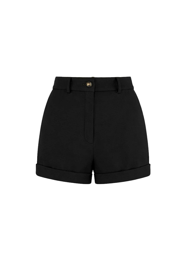 Elisabetta Franchi Black High-Waist Cuffed Hem Polyester-Blend Shorts