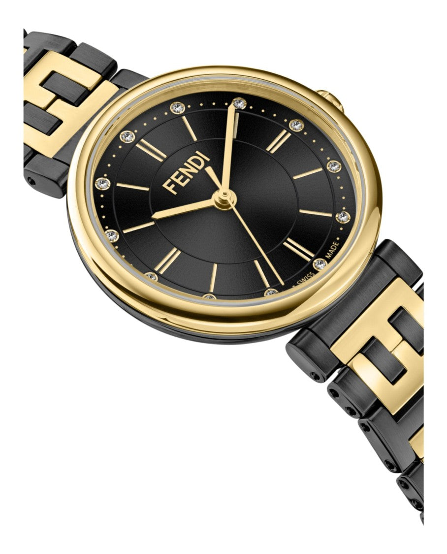Fendi Two-Tone Diamond-Embellished Swiss Watch With Folding Clasp