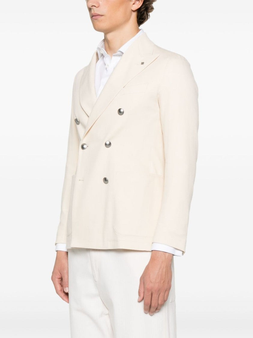 Tagliatore Double-Breasted Tailored White Jacket With Notched Lapels