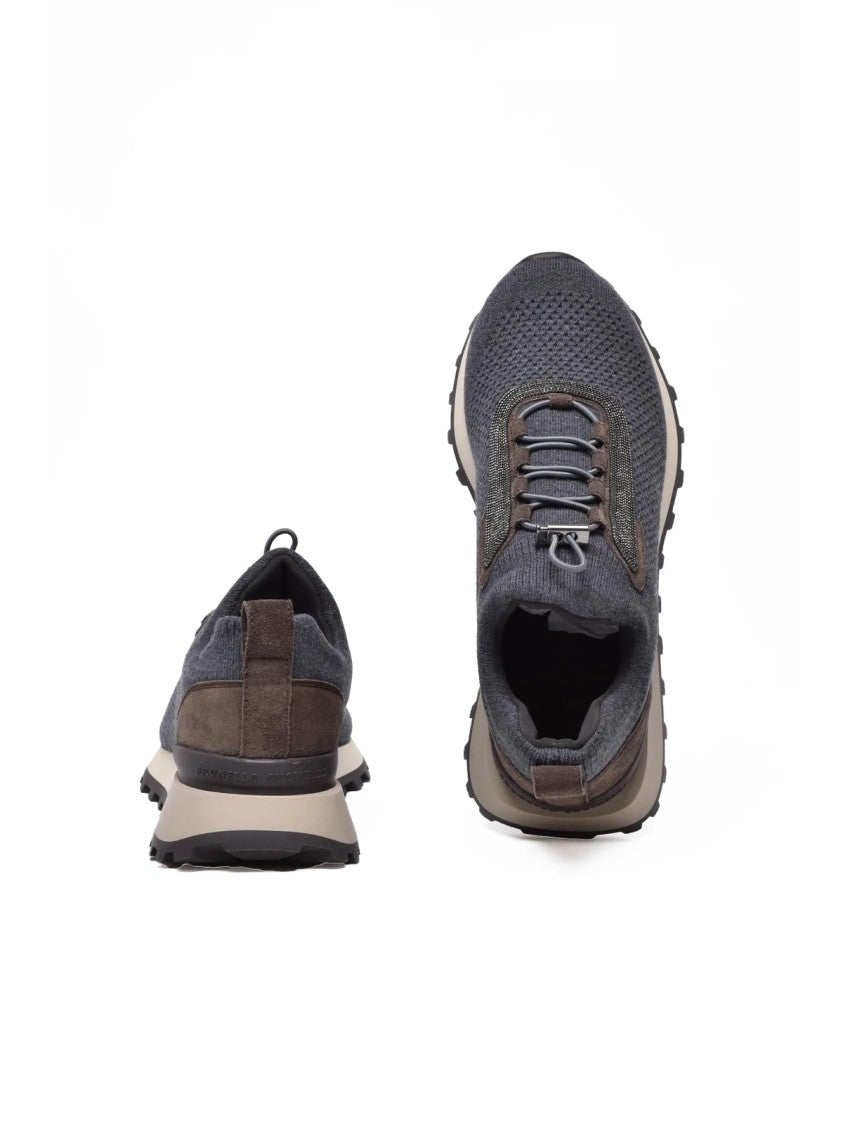 Brunello Cucinelli Grey Wool-Blend Drawstring Sneakers