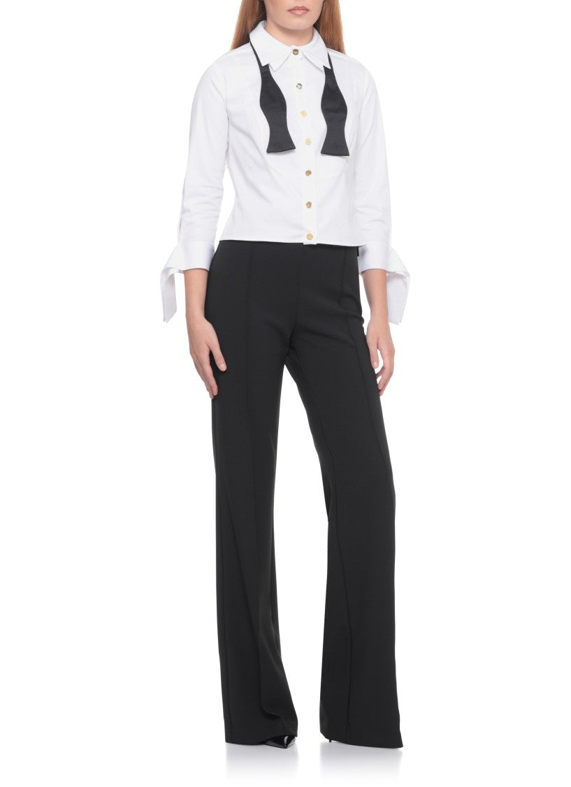 Elisabetta Franchi Tailored Black Crepe Pants With Logoed Flaps
