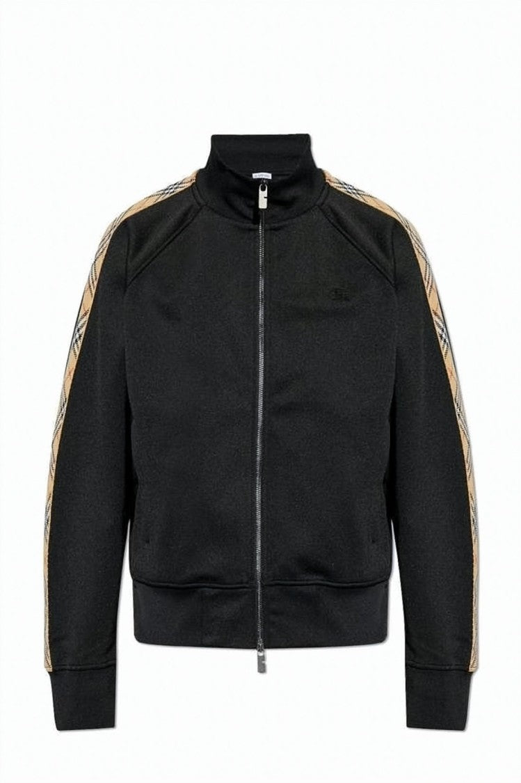 Burberry Cotton Blend Track Jacket With Check-Patterned Trim