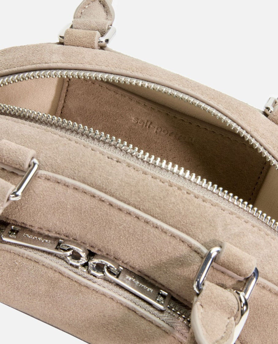 Self-Portrait Grey Suede Mini Shoulder Bag With Charm