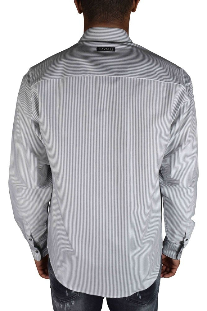 Roberto Cavalli Vertical Blue And White Striped Shirt