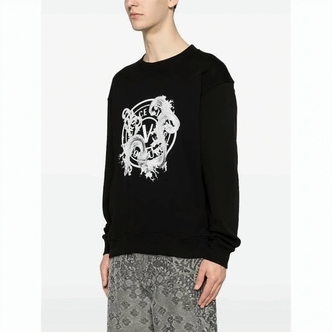 Versace Long-Sleeve Black T-Shirt With Artistic White Graphic