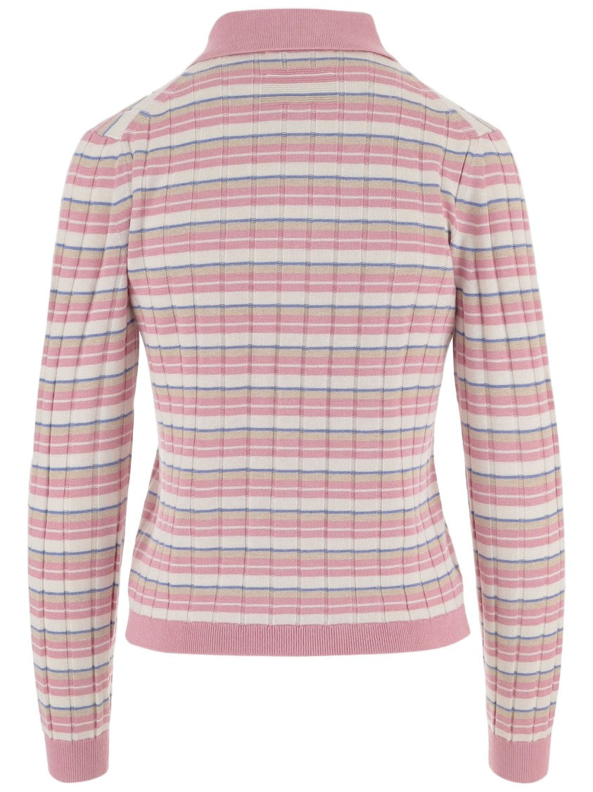 Guest In Residence Multicolor Striped Silk-Linen Zip Polo Sweater