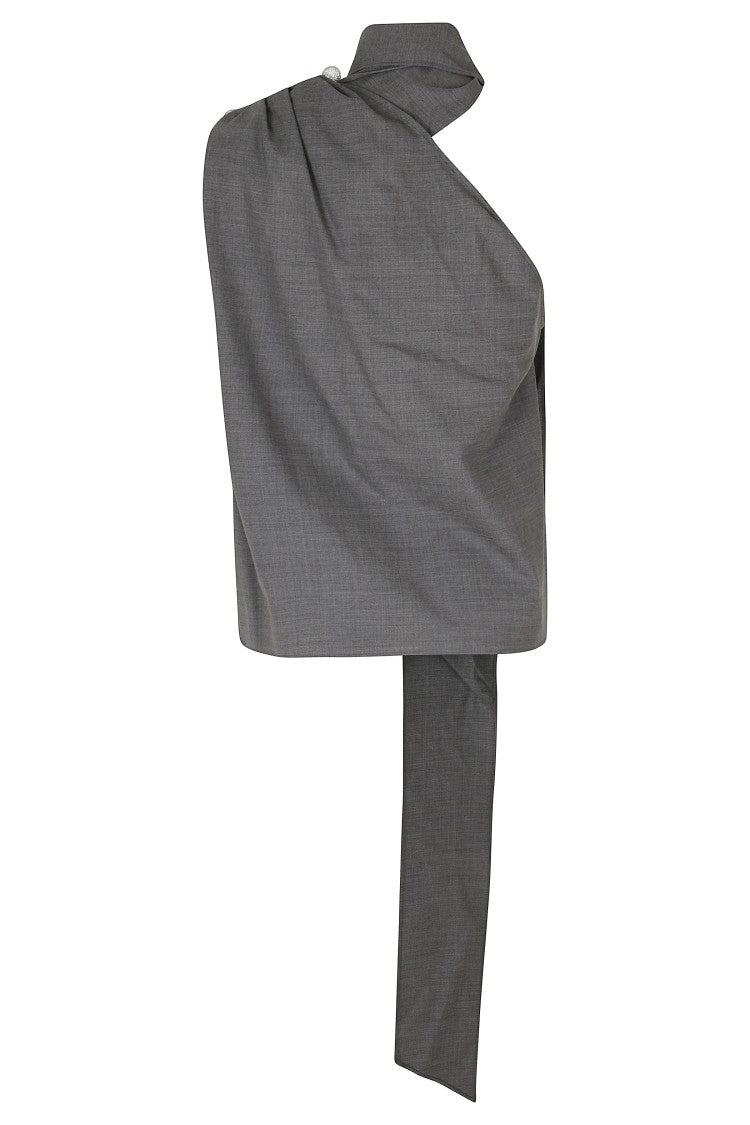Giuseppe Di Morabito Grey Rhinestone Asymmetrical One-Shoulder Wool Top