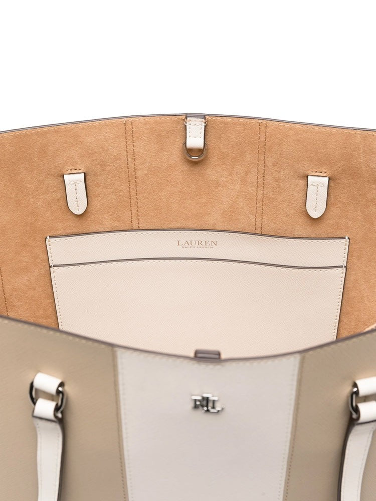 Lauren Ralph Lauren Large Cow Leather Tote With Color-Block Design
