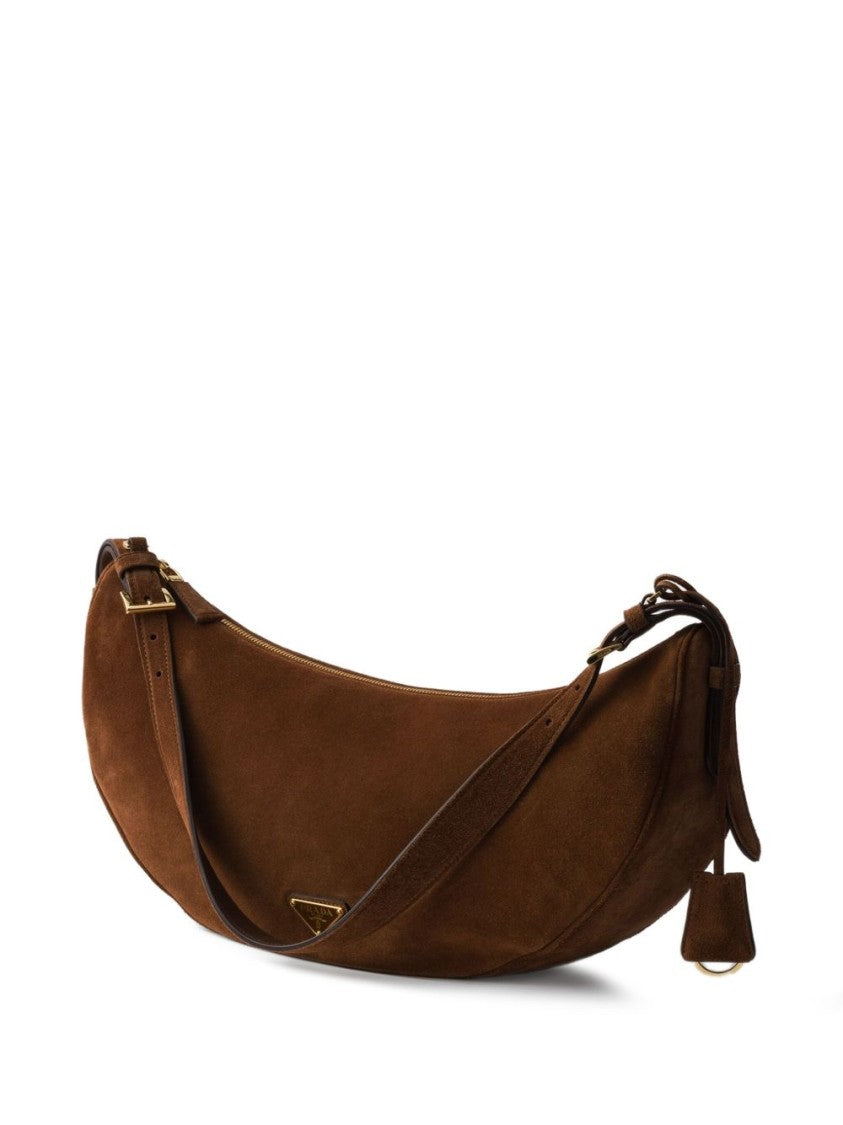 Prada Demi-Lune Large Suede Shoulder Bag