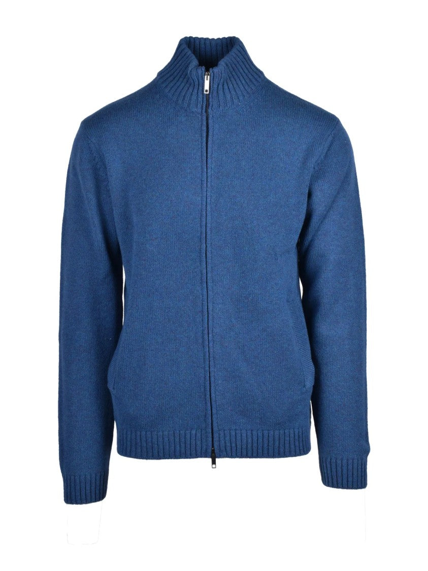 Daniele Fiesoli Blue Merino Wool Zip Cardigan