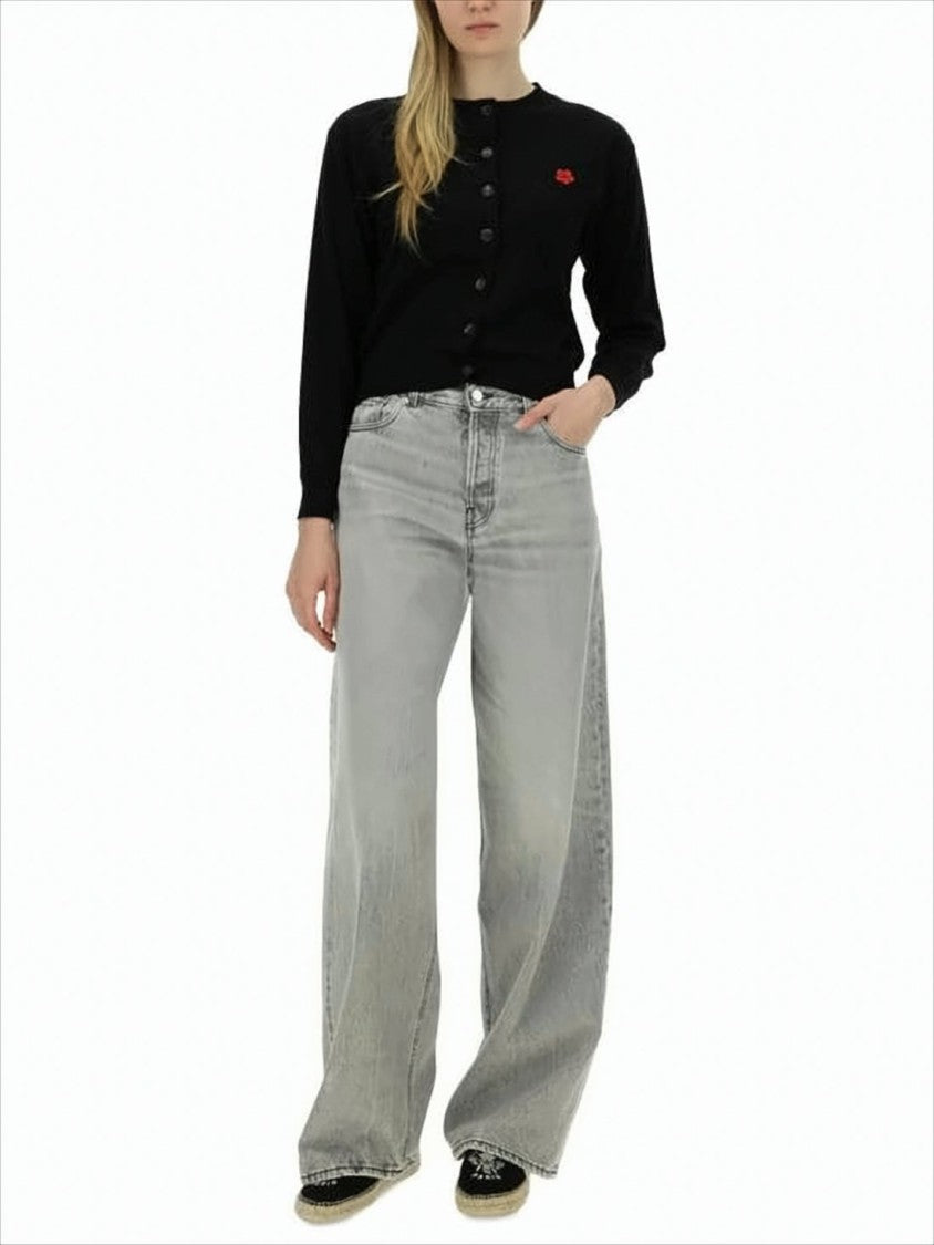 Kenzo Classic Black Wool Cardigan With Round Neckline And Button Front