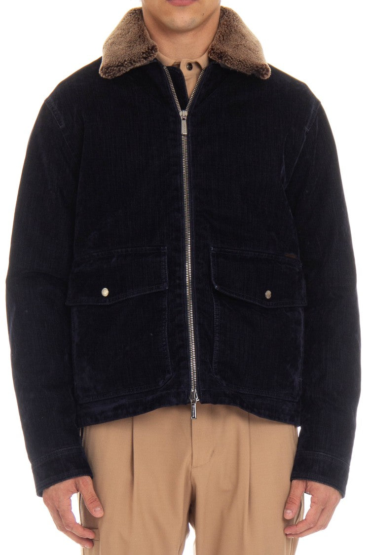 Moorer Flocked Denim Bomber Padded