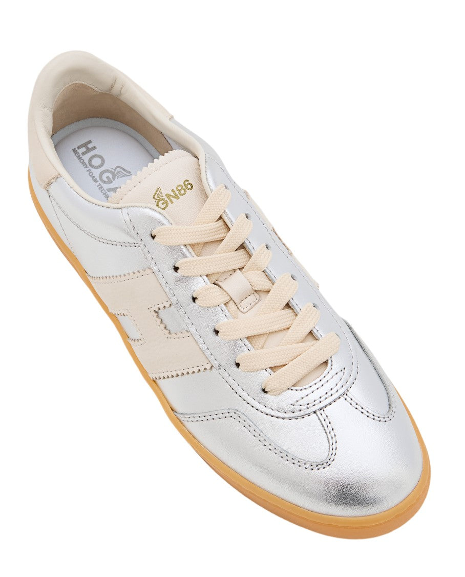 Hogan Metallic Silver Lace-Up Hogan Sneakers With Side Logo