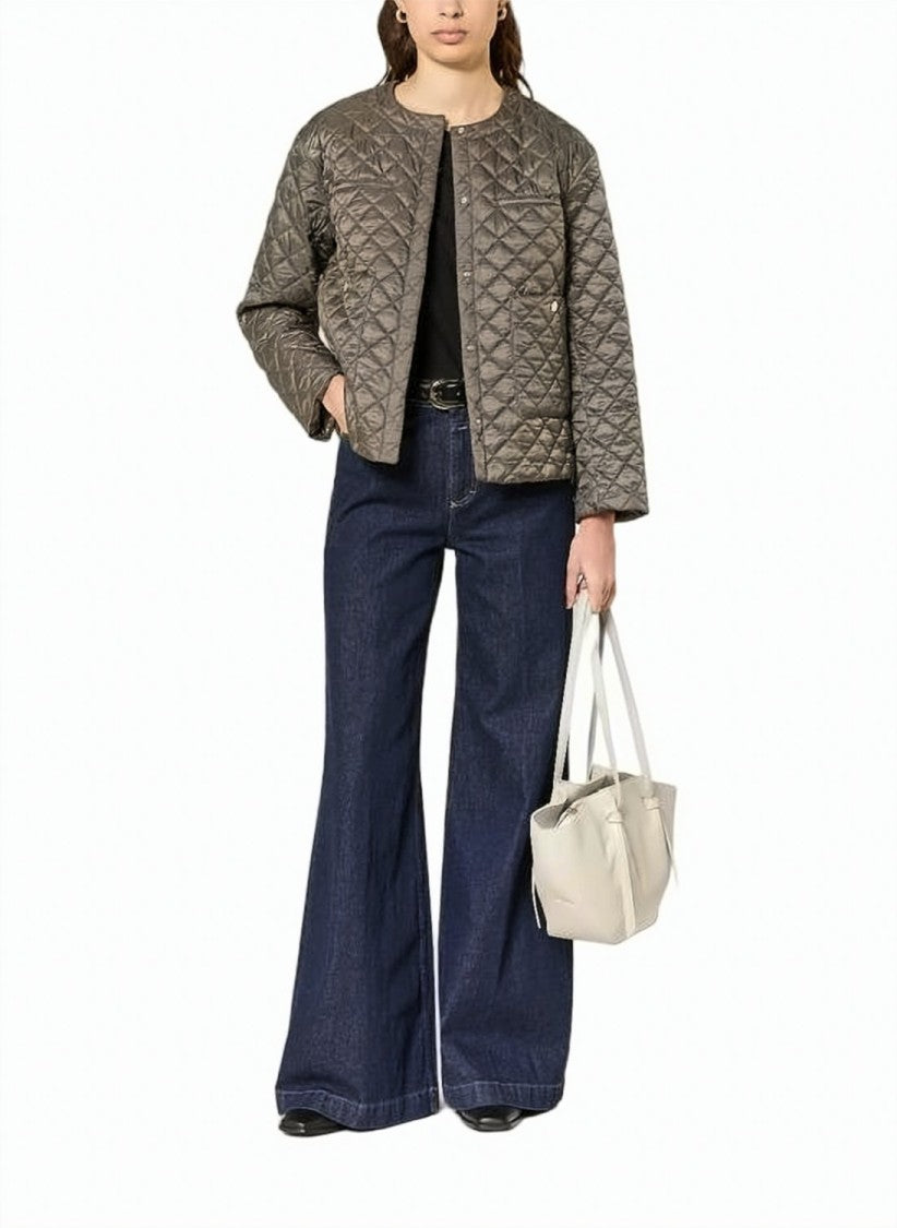 Max Mara Quilted Brown Padded Jacket With Diamond Pattern