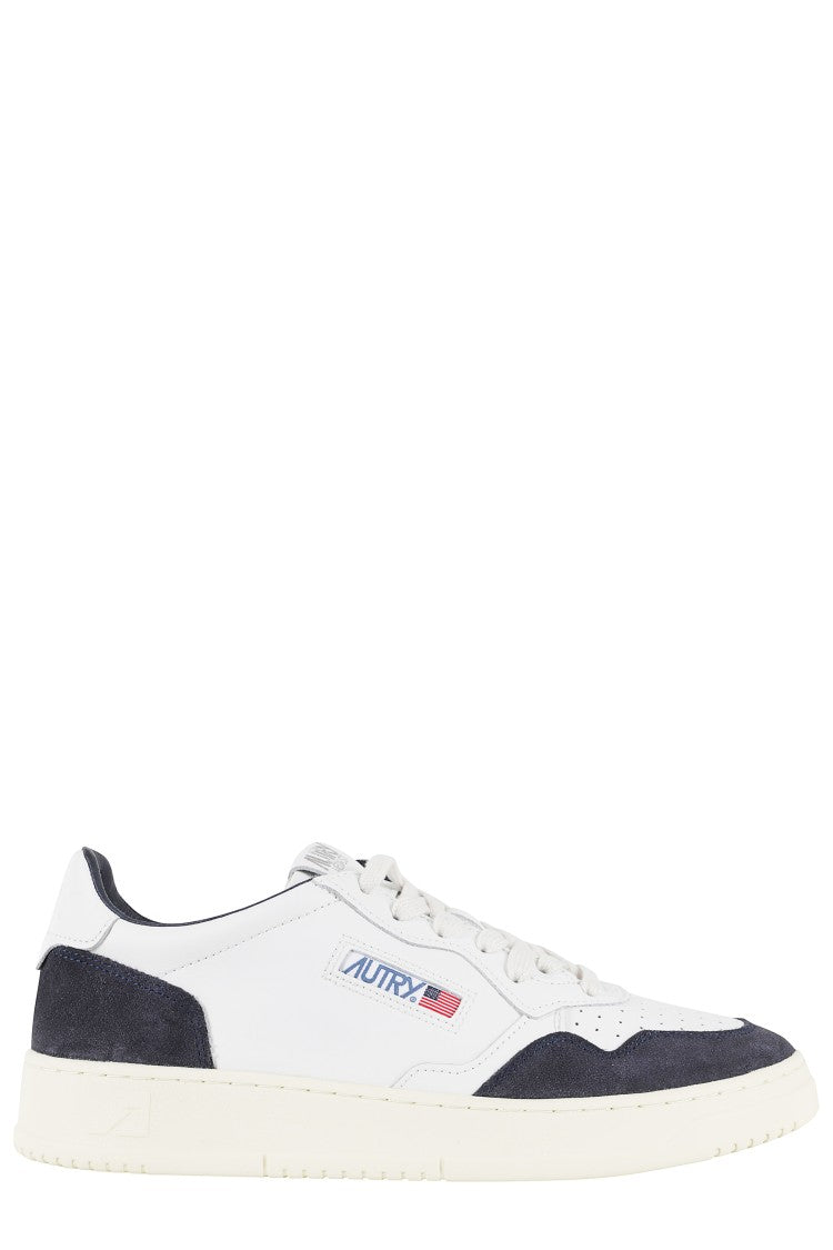 Autry White Medalist Low Blue Suede-Trim Leather Sneakers