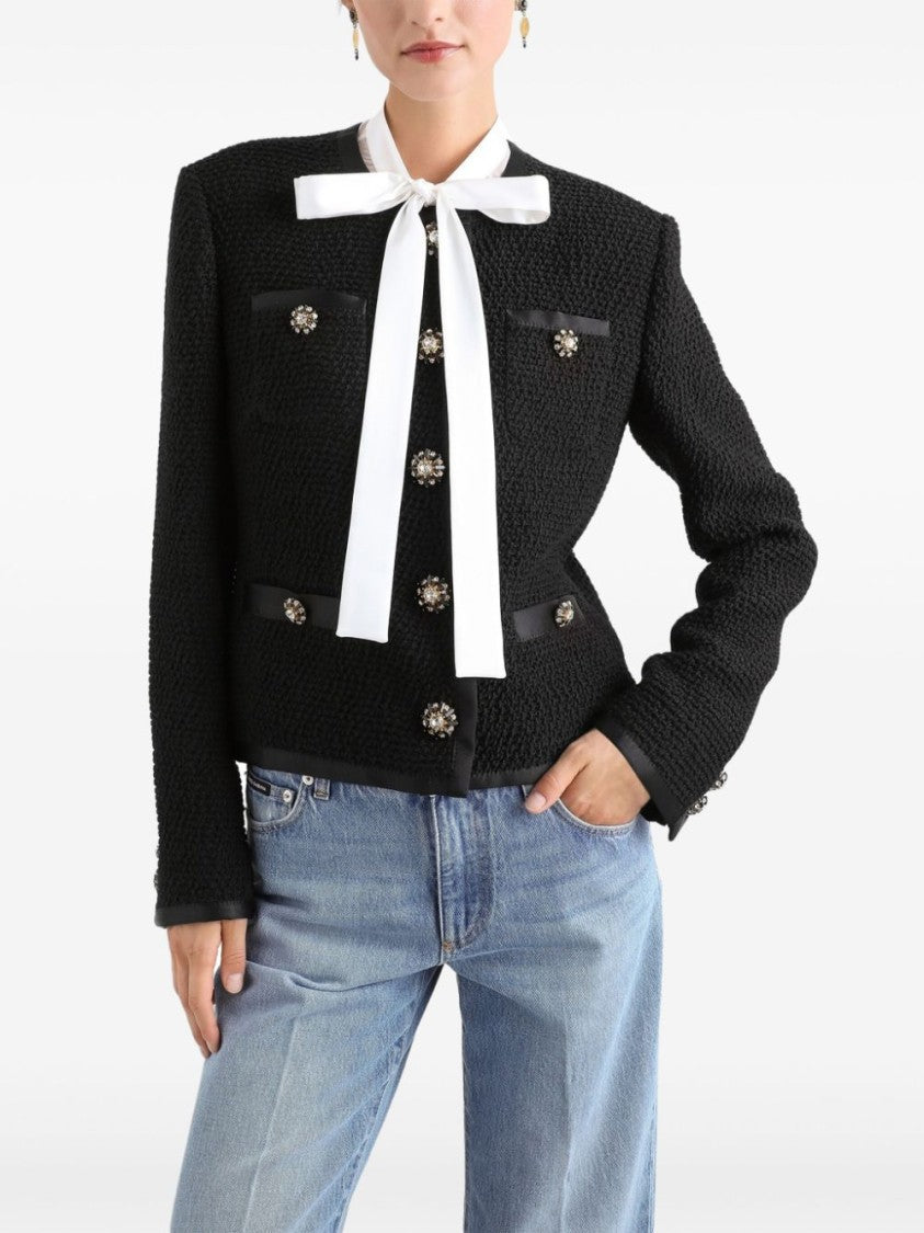 Dolce & Gabbana Textured Black Jacket With Satin Accents