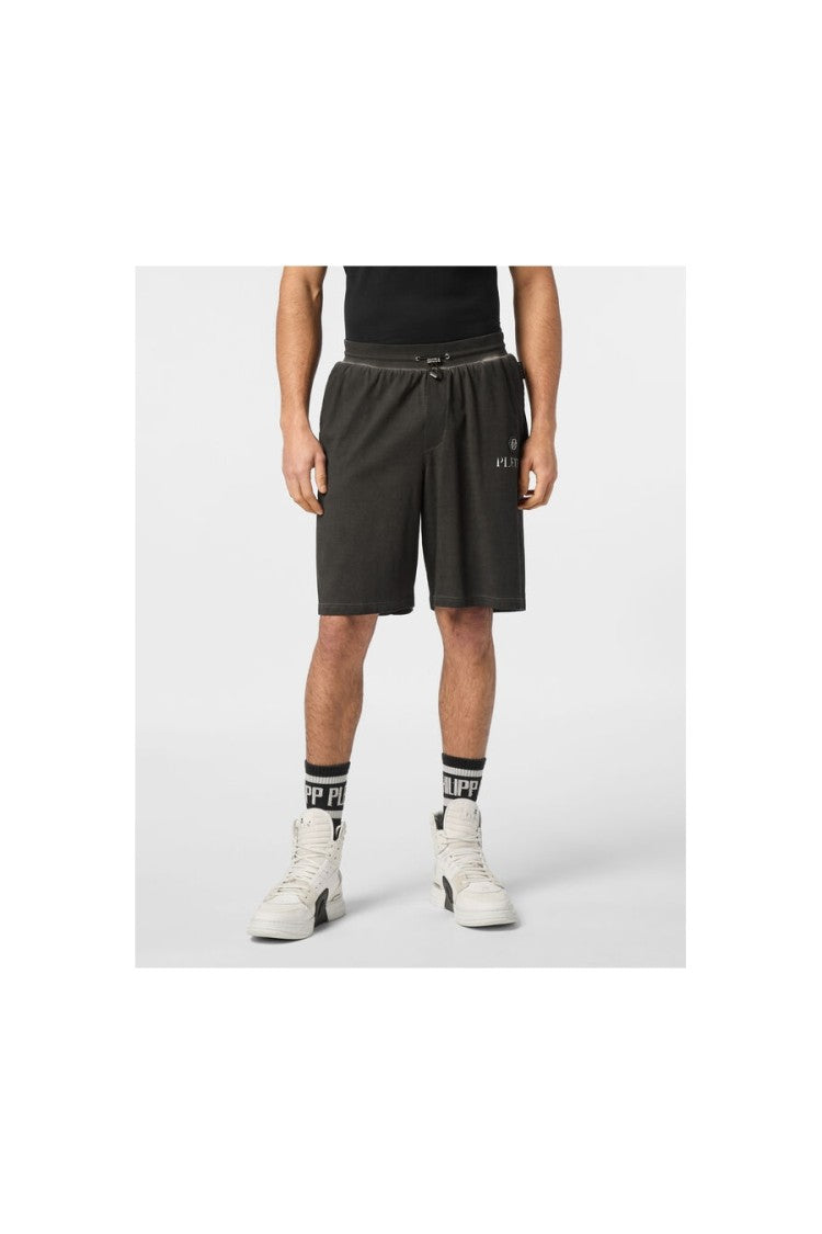 Philipp Plein Black Cotton Drawstring Shorts