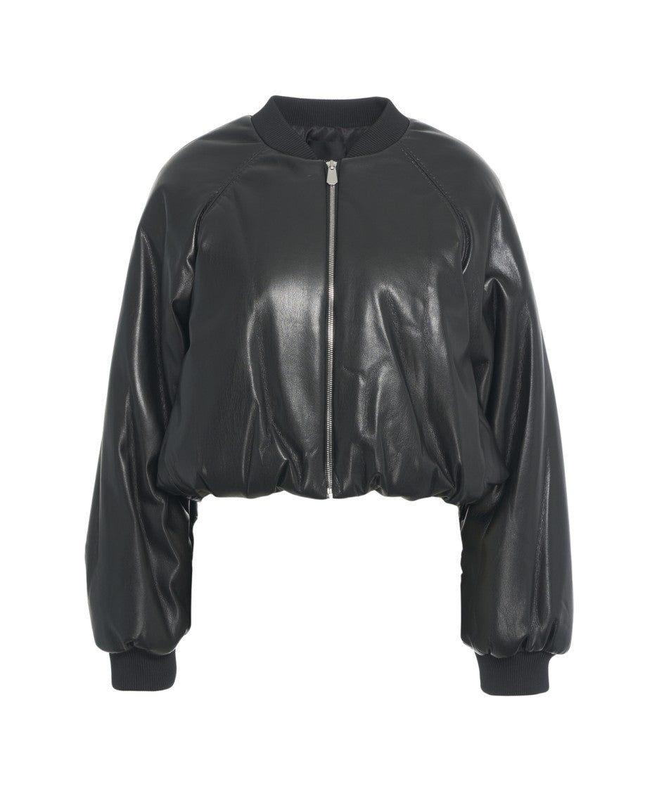 Pinko Oversized Black Bomber Jacket In Faux Leather