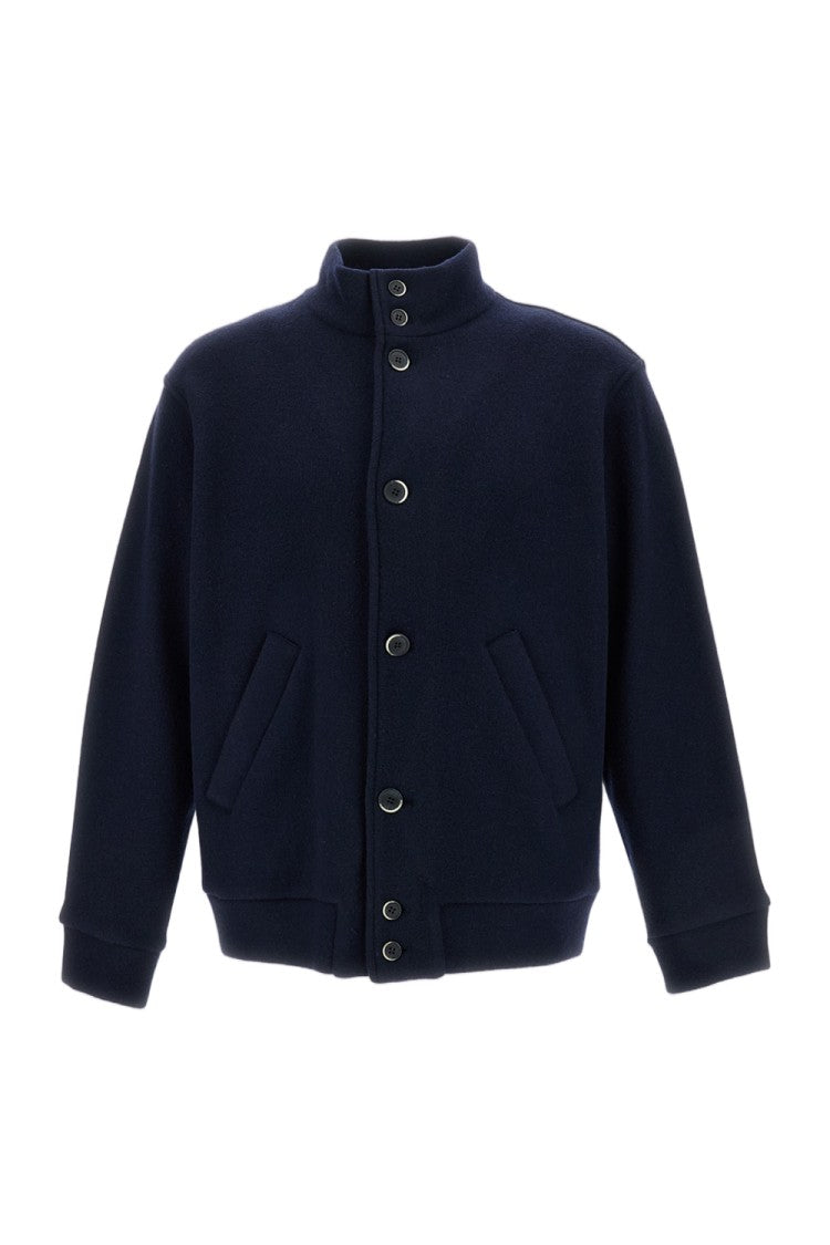 Barena Navy Blue Double-Blend Wool Jersey Blouson Jacket
