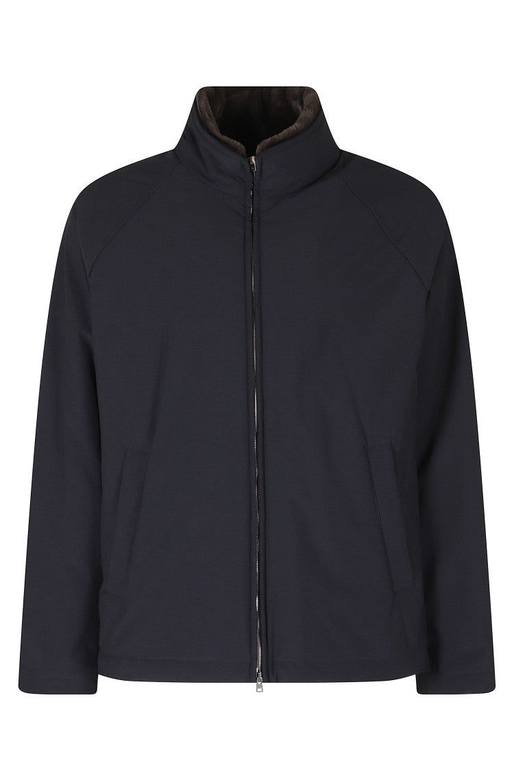 Herno Navy Nylon Comfort Stretch Jacket With Double Collar