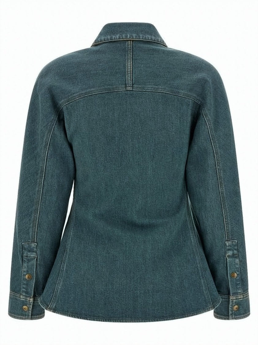 Burberry Structured Blue Denim Shirt With Flared Hem