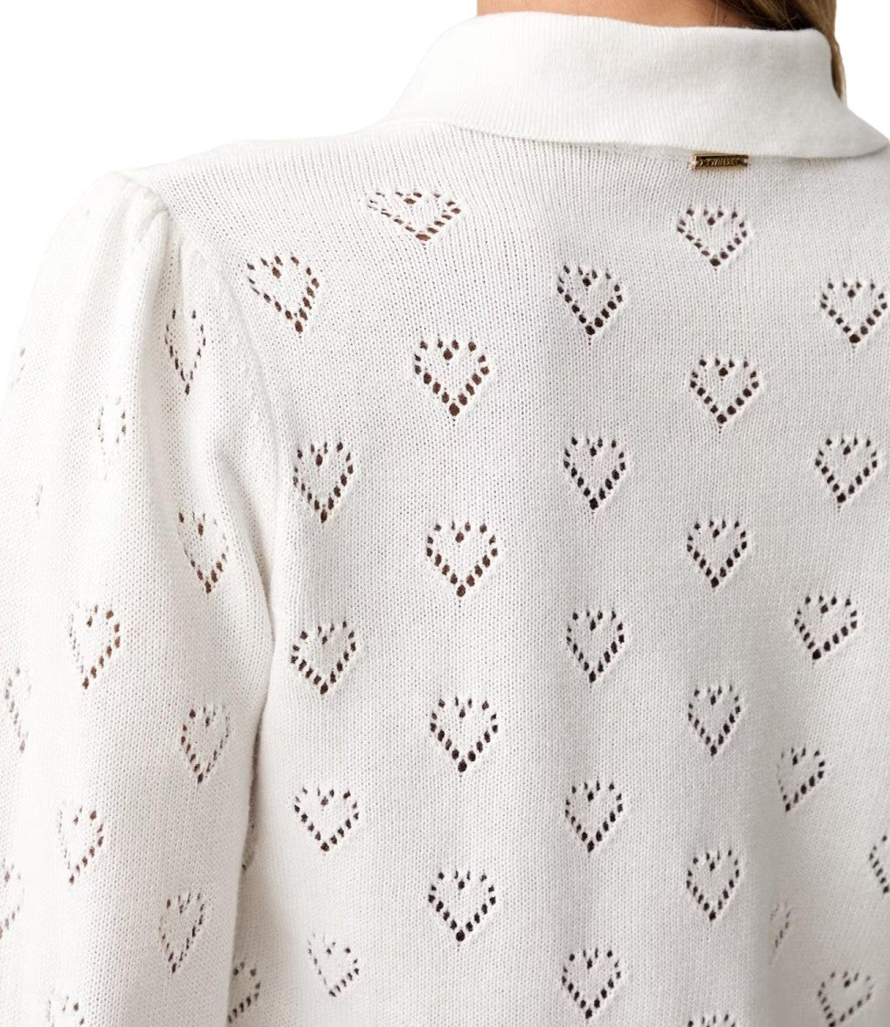 Twin-Set Heart Eyelet Collared Knit Sweater